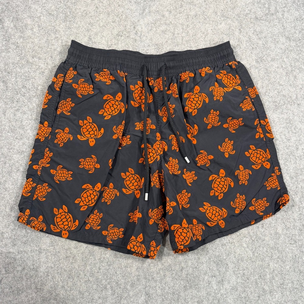 Vilebrequin Black Orange Turtle Swim Shorts Bathing Suit Bottoms Men's Size XL